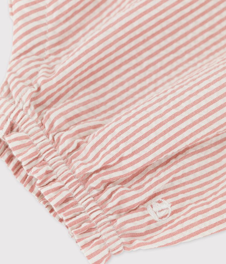 Combinaison courte en seersucker bio b&eacute;b&eacute; rose/blanc