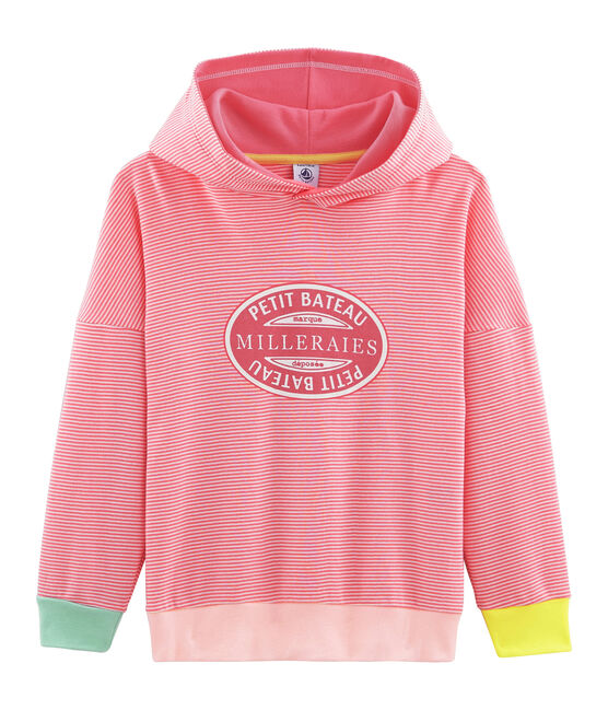 Kindersweater met capuchon van gebreide stof roze CUPCAKE/wit MARSHMALLOW