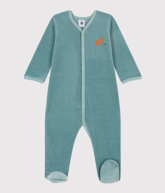 Pyjama bébé ours en velours vert BRUT