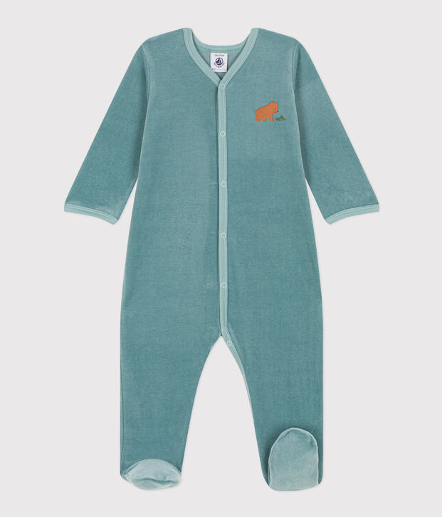 Fluwelen babypyjama met beertjesprint groen