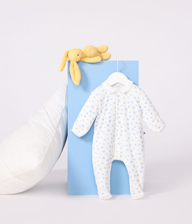 Pyjama b&eacute;b&eacute; en coton &agrave; col imprim&eacute; coeur blanc/bleu