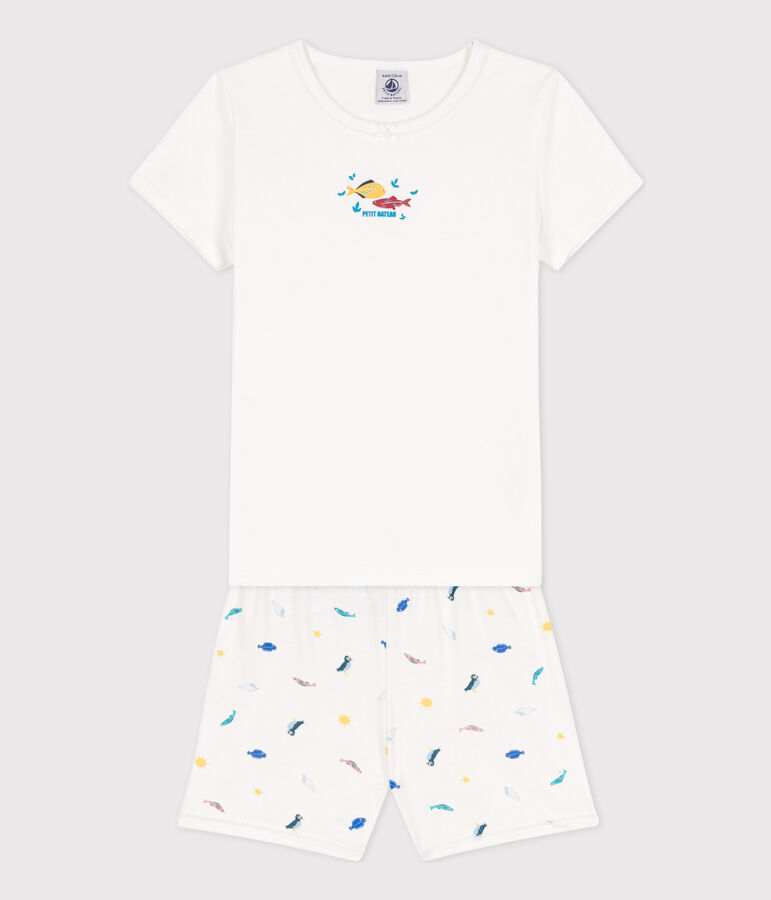 Pyjacourt animaux marins en coton petite fille blanc/multicouleur