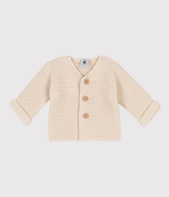 Cardigan bébé tricot point mousse en coton écru AVALANCHE