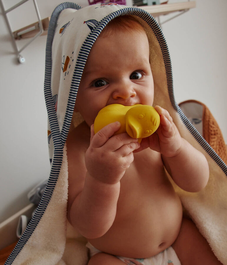 Badcape en washandje met marineprint voor baby's wit/blauw/multicouleur