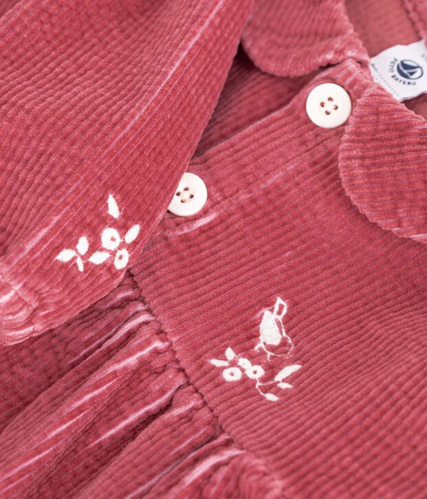 Robe b&eacute;b&eacute; en velours manches longues unie rose