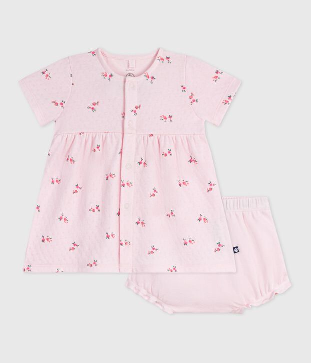 Katoenen babyjurkje met bloemenprint en pofbroekje roze/multicouleur
