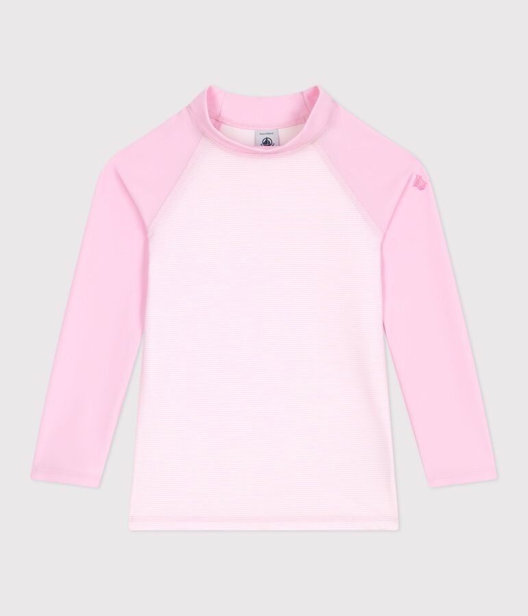 Kinderzwemshirt met uv-bescherming, lange mouwen en strepen roze/wit
