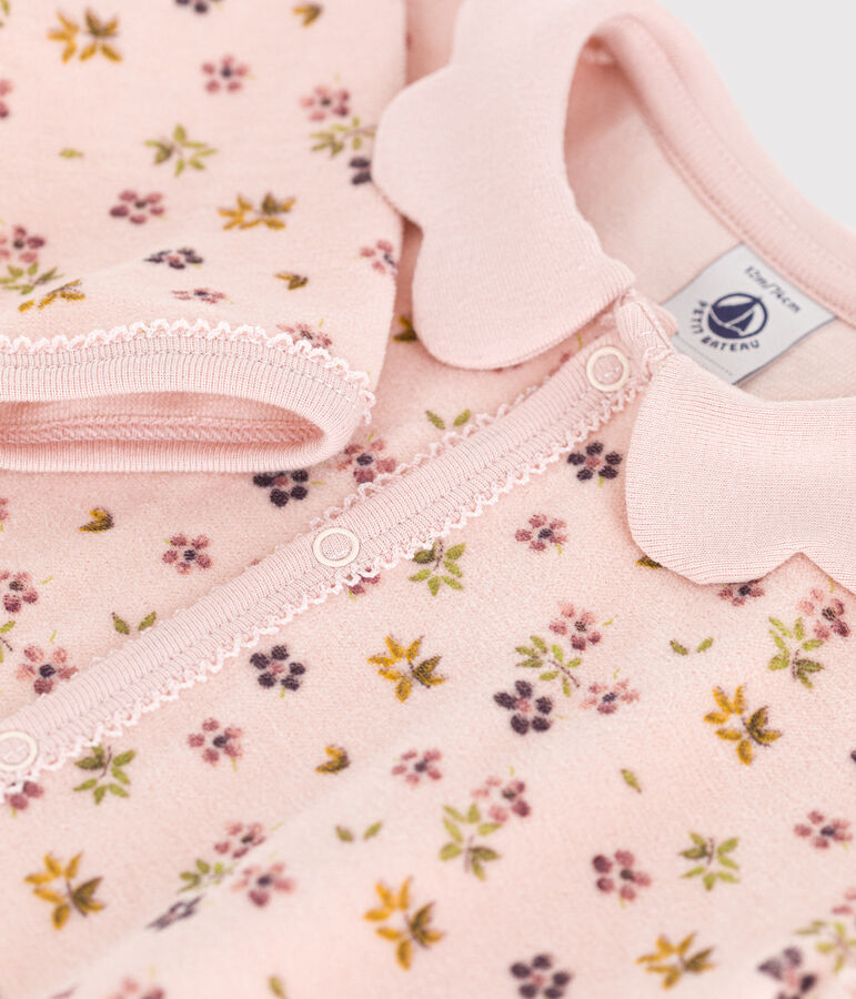 Pyjama en velours imprim&eacute; fleurs b&eacute;b&eacute; rose/multicouleur