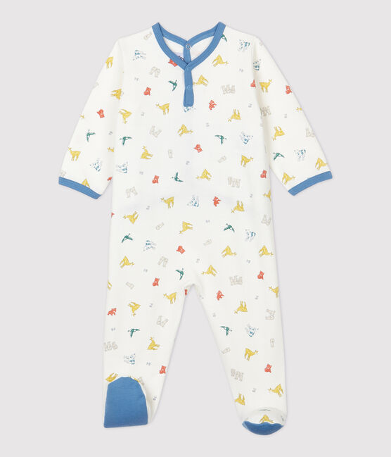 Dors-bien bébé imprimé animaux colorés molleton en coton biologique blanc MARSHMALLOW/blanc MULTICO