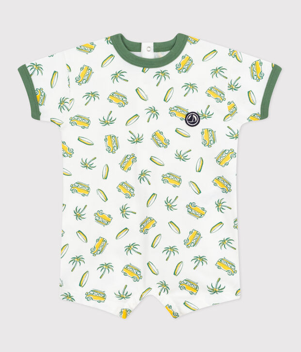 Combicourte b&eacute;b&eacute; en coton manches courtes, imprim&eacute;e surf blanc/multicouleur