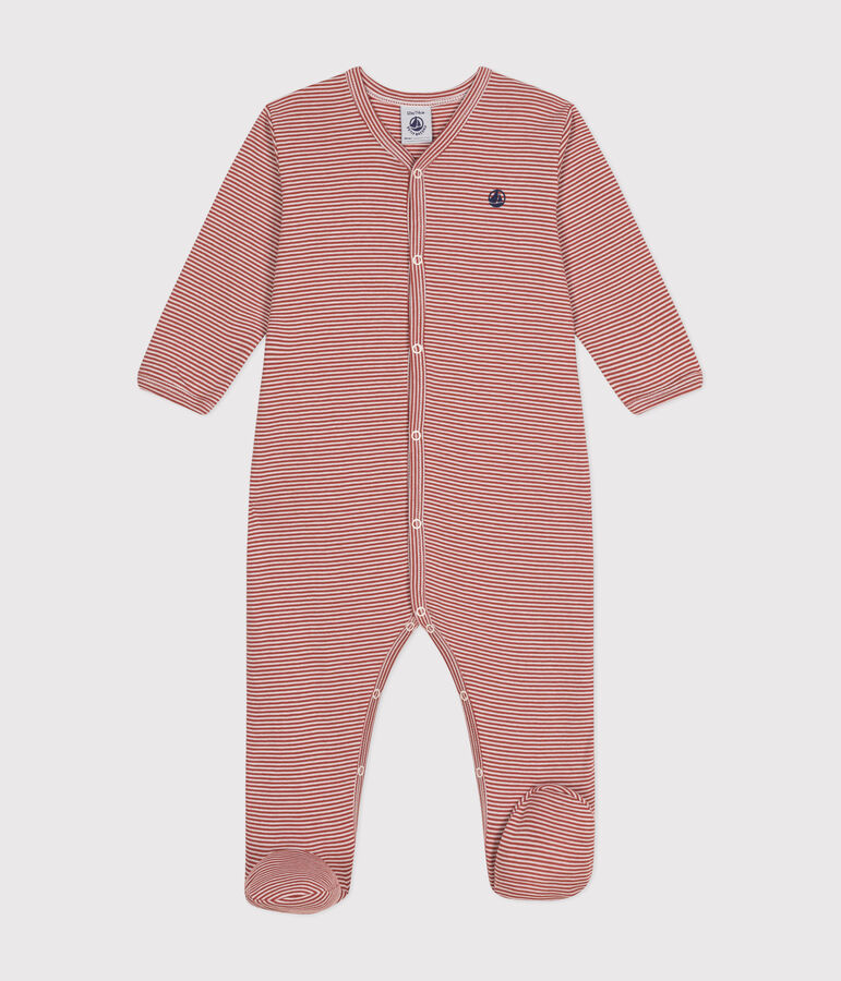Pyjama &agrave; rayures en coton b&eacute;b&eacute; marron/blanc