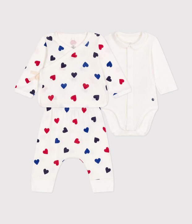 Driedelig katoenen babysetje wit/multicouleur