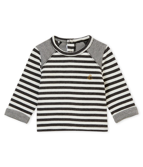 Gestreept tee-shirtvoor babyjongens zwart CITY/wit MARSHMALLOW