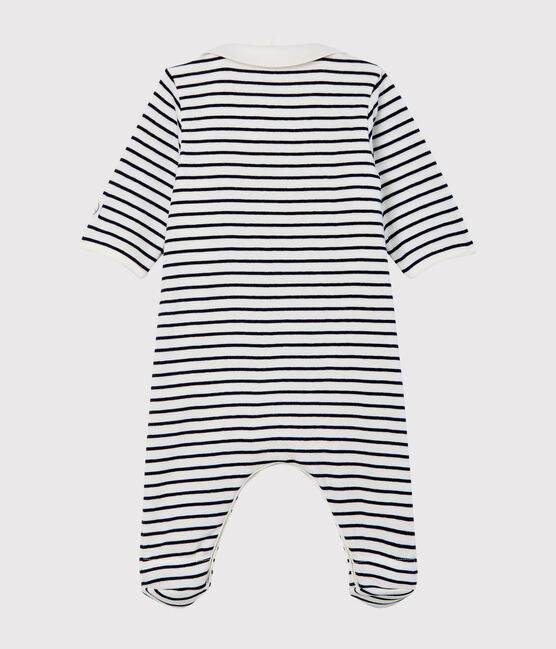 Bodyjama met rits baby van gebreide stof wit MARSHMALLOW/blauw SMOKING