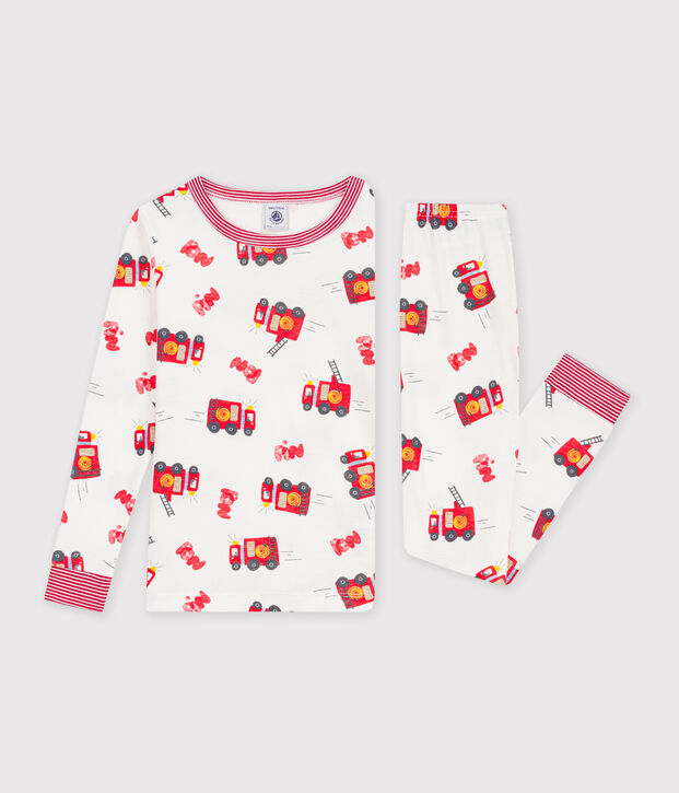 Pyjama tr&egrave;s ajust&eacute; enfant en coton imprim&eacute; pompier blanc/multicouleur