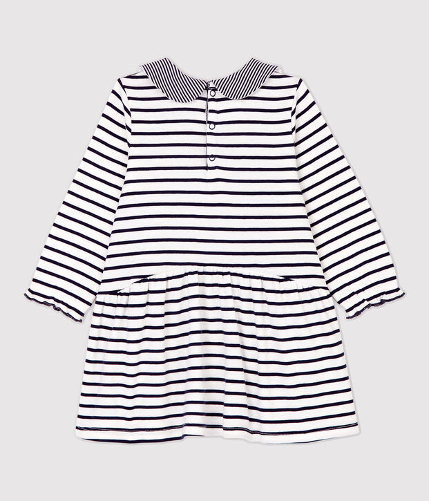 Robe ray&eacute;e en coton b&eacute;b&eacute;. blanc/bleu