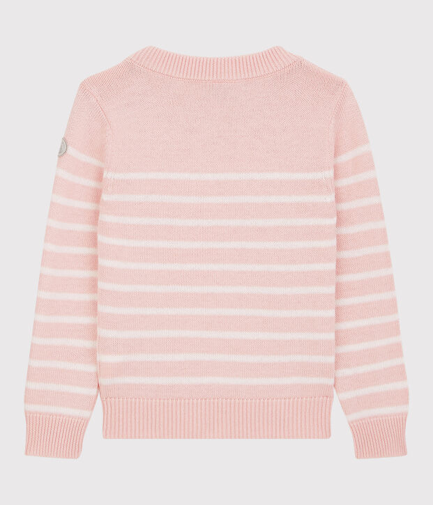 Pull en laine et coton enfant fille rose/blanc