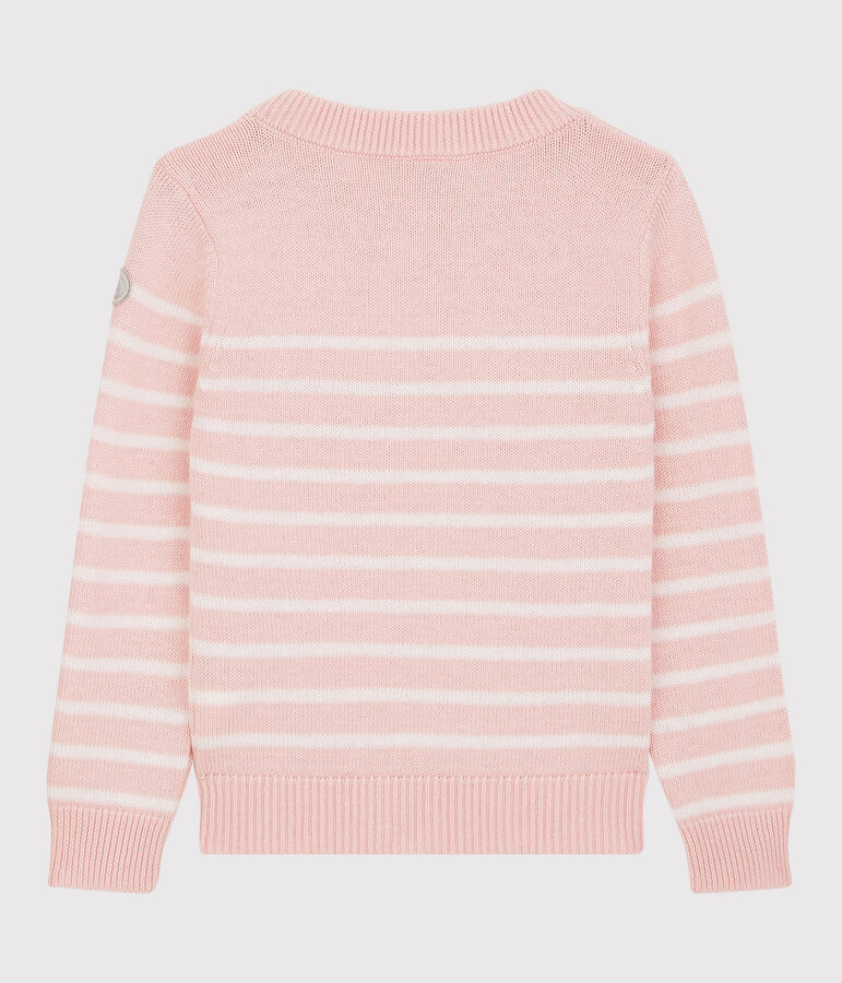 Pull en laine et coton enfant fille rose MINOIS/blanc MARSHMALLOW