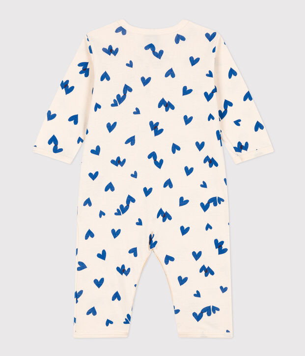 Katoenen babypyjama zonder voetjes met print ecru/blauw