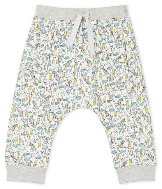 Broek van licht molton babyjongen wit MARSHMALLOW/wit MULTICO