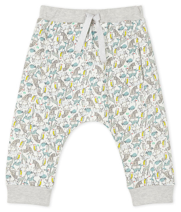 Broek van licht molton babyjongen wit/multicouleur
