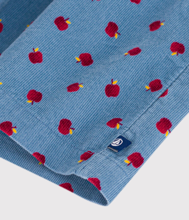 Robe b&eacute;b&eacute; en velours c&ocirc;tel&eacute; manches longues imprim&eacute;e pommes bleu/multicouleur