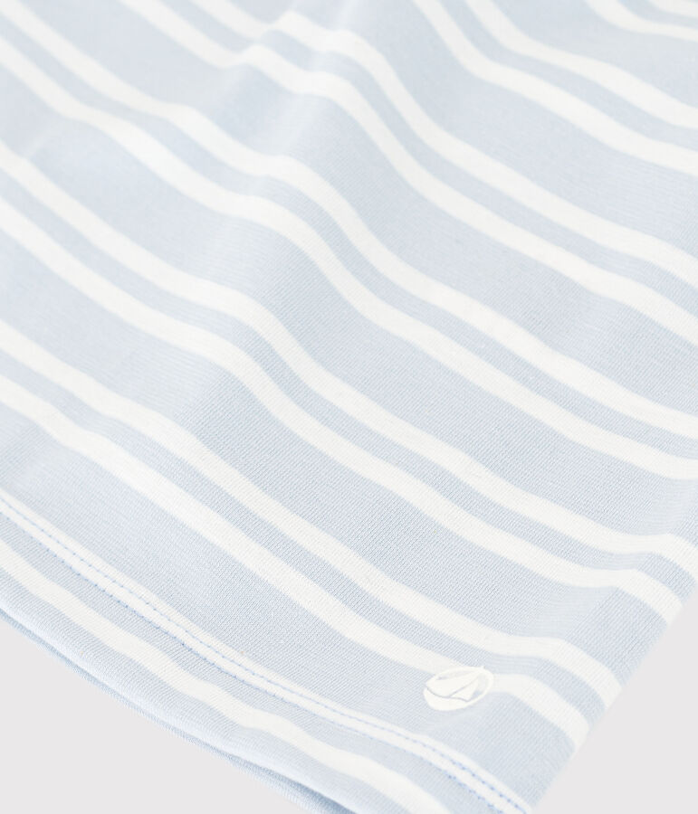 Robe ray&eacute;e manches courtes en coton enfant fille bleu/blanc