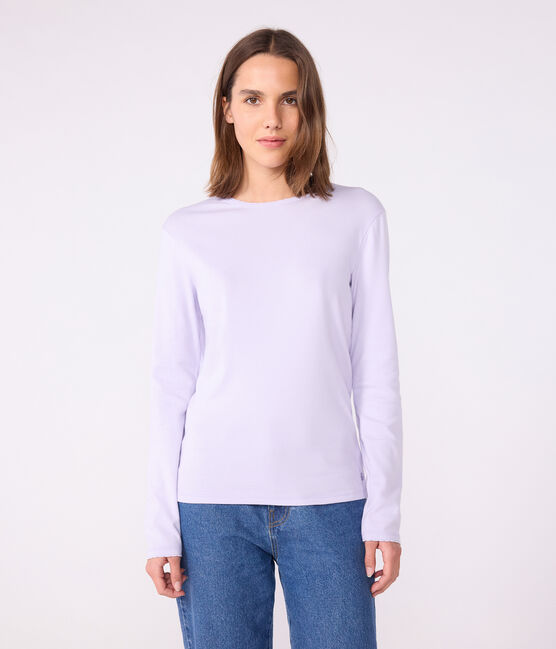 Katoenen dames-T-shirt met lange mouwen en kartelrandje - L'Iconique purper PARME