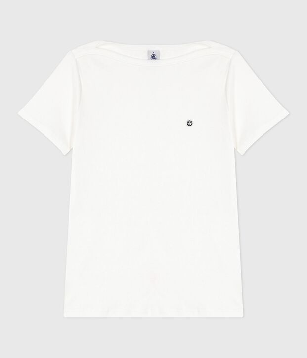 Iconisch dames-T-shirt met admiraalkraag van katoen wit