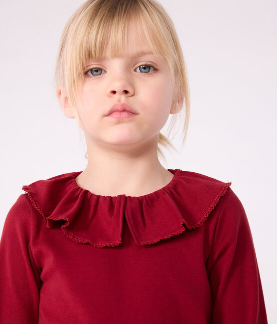 Effen katoenen T-shirt met lange mouwen voor kinderen AMARANTE