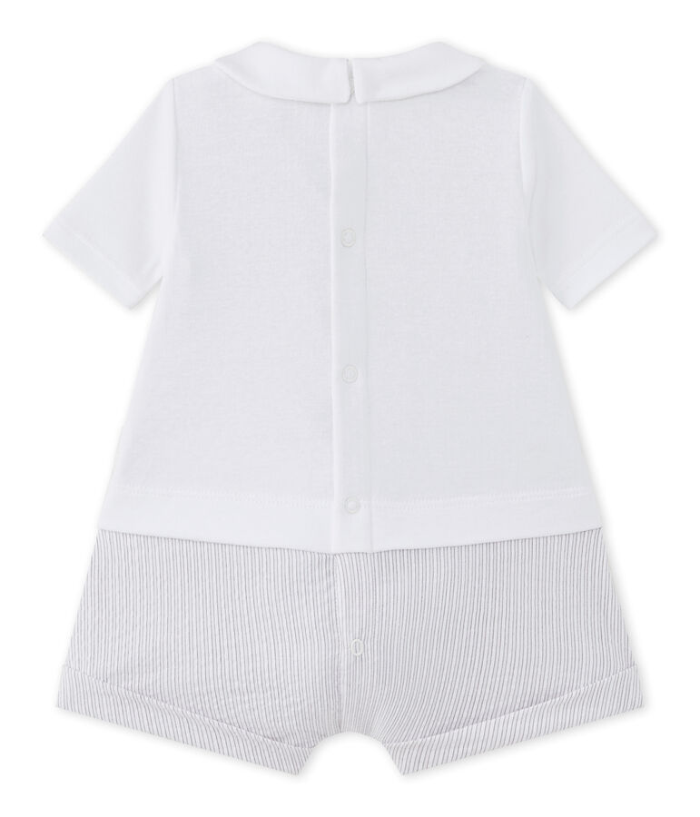 Kort babypakje uit twee stoffen voor babyjongens wit/beige