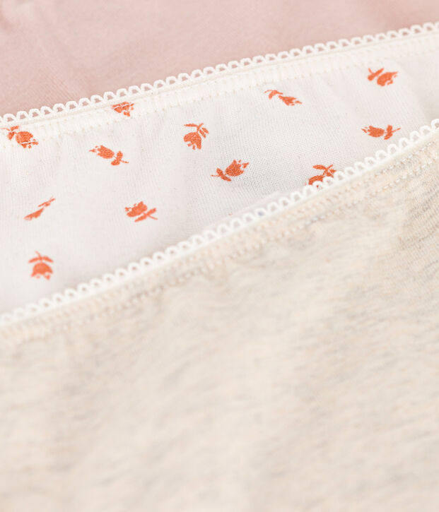 Set van 3 katoenen meisjesslips met bloemen en elastaan multicouleur