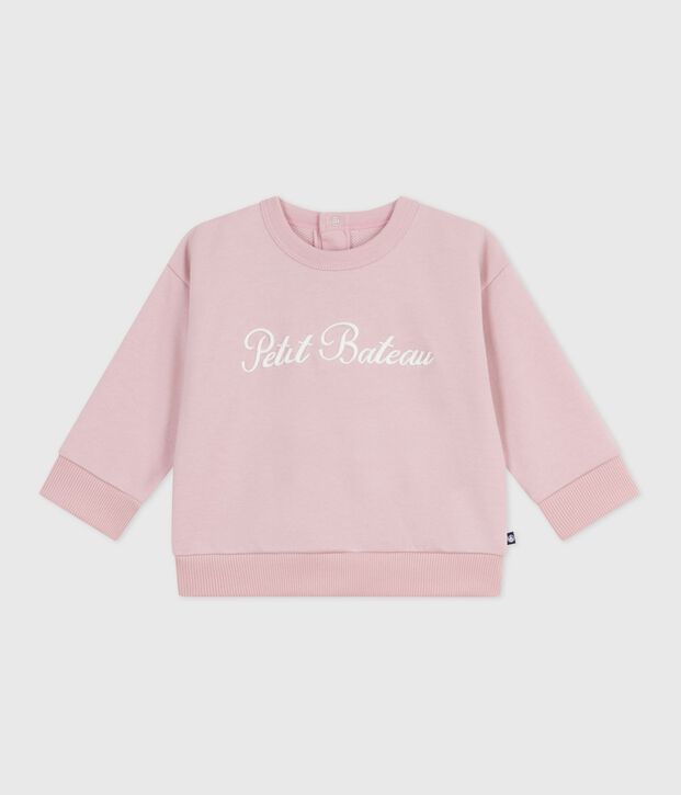 Sweatshirt b&eacute;b&eacute; en coton brod&eacute; Petit Bateau rose clair