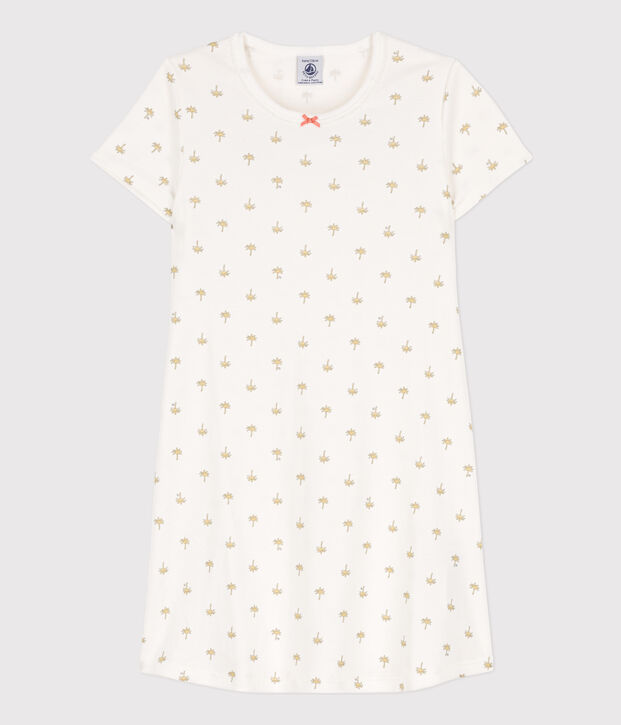 Katoenen meisjesnachthemd met palmprint voor meisjes wit/multicouleur