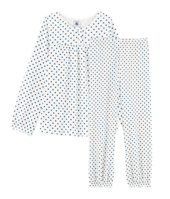 Pyjama petite fille en côte blanc MARSHMALLOW/bleu CONTES