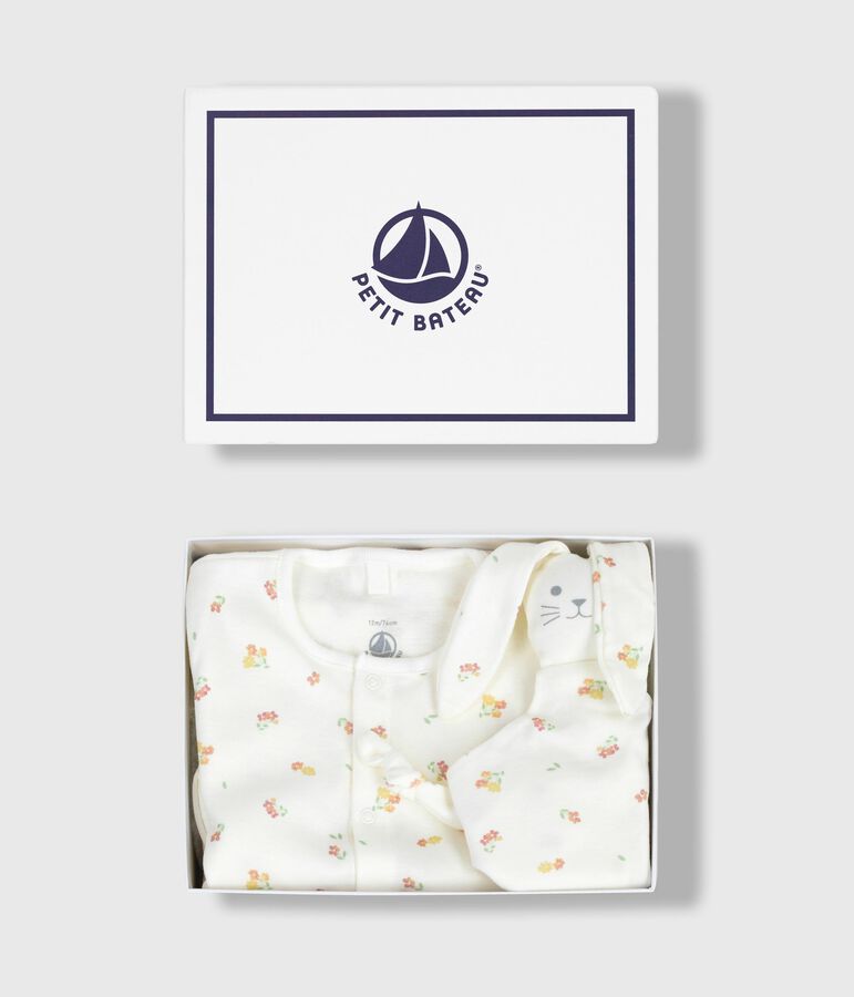 Coffret cadeau naissance en coton imprim&eacute; fleuri multicouleur