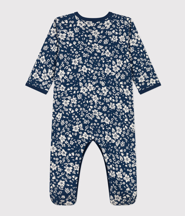 Katoenen babypyjama met bloemenprint blauw/wit