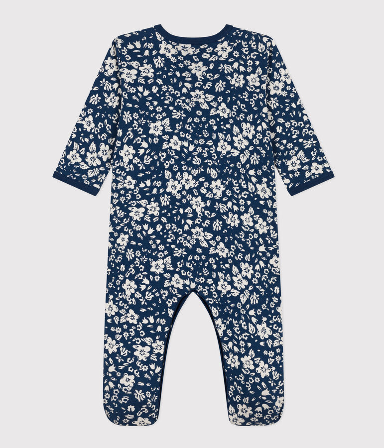 Pyjama b&eacute;b&eacute; fleurs en coton bleu/blanc