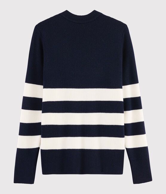 Dames marine pull van wol blauw SMOKING/wit MARSHMALLOW