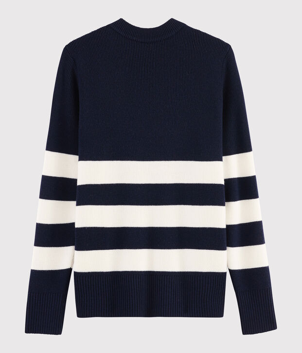 Dames marine pull van wol blauw/wit