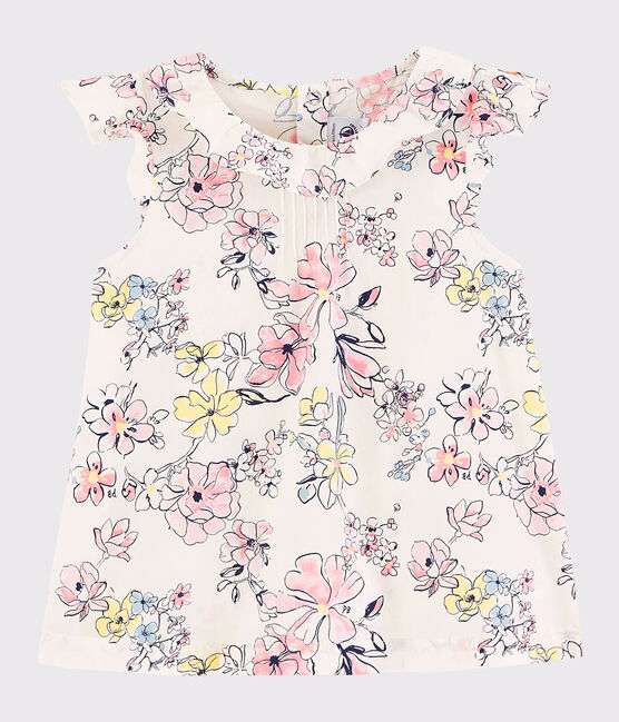 Blouse manches courtes en popeline enfant fille blanc MARSHMALLOW/blanc MULTICO