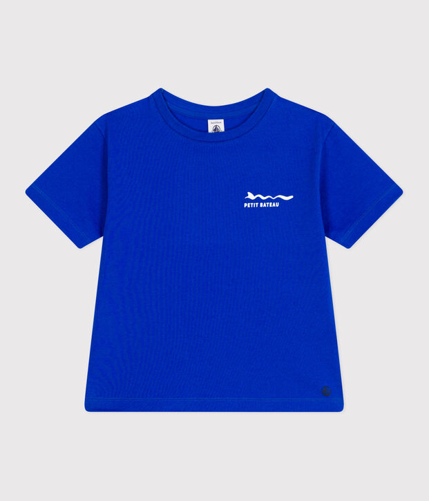 Katoenen T-shirt met korte mouwen en print voor kinderen blauw