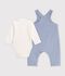 Ensemble salopette et body b&eacute;b&eacute; en coton avec col uni bleu clair