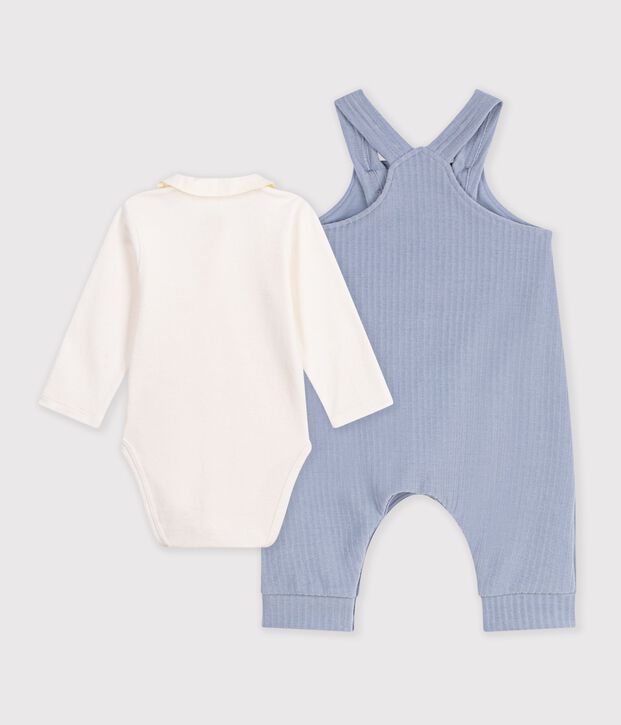 Ensemble salopette et body b&eacute;b&eacute; en coton avec col uni bleu clair