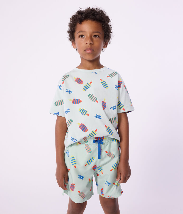 Katoenen T-shirt met korte mouwen en meeuwtjesprint voor kinderen blauw/multicouleur