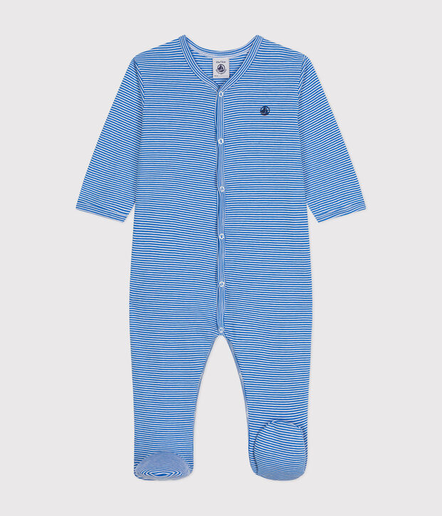 Pyjama &agrave; rayures en coton b&eacute;b&eacute; bleu/blanc