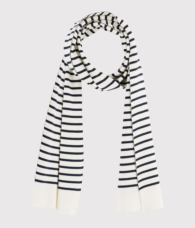 Gestreepte katoenen sjaal Dames/Heren wit/blauw