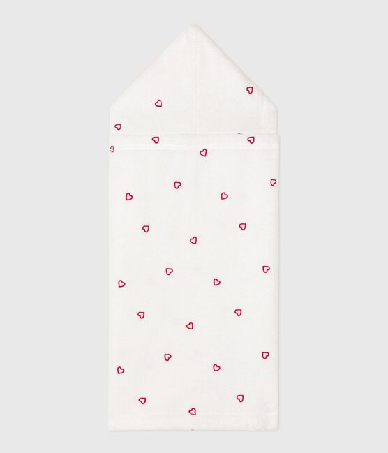 Badcape met geborduurde hartjes in badstof voor baby’s wit MARSHMALLOW/roze CHARME