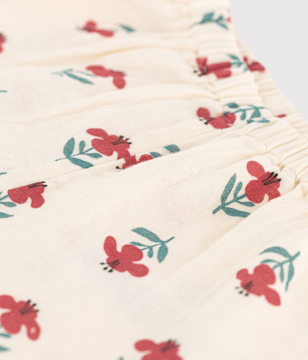 Babybroek van luchtig katoen met print ecru/multicouleur