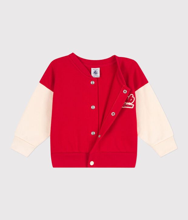Teddy b&eacute;b&eacute; en molleton rouge/&eacute;cru